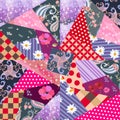 Cute patchwork pattern with paisley, polka dot, floral and checkered patshes in vector