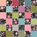 Cute patchwork seamless pattern from square patches with floral and geometric ornaments