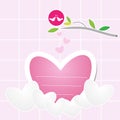 Cute pattern background with paper hearts and love birds Royalty Free Stock Photo