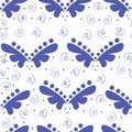 Cute pattern in blue. Motives are scattered randomly.