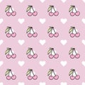 Cute pattern, cherries and hearts, cherry vector