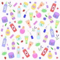 Cute pattern with cosmetics. Seamless pattern with makeup.