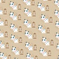 Cute pattern with dalmatian purebred dog on light brown background with fire hydrant and bones Royalty Free Stock Photo