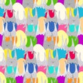 Cute pattern with easter rabbits in color eggs