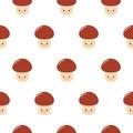 Cute pattern with funny happy smiling mushrooms. Beautiful background. Mushroom pattern can be used for wallpaper, cover fills,