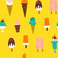 Cute Pattern with Hand Drawn Ice Cream. Vector Background Illustration