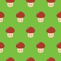 Cute pattern with funny happy smiling mushrooms. Beautiful background. Mushroom pattern can be used for wallpaper, cover fills,