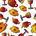 Cute pattern of kitchenware and utensils illustrations. Elements for design