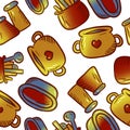 Cute pattern of kitchenware and utensils illustrations.