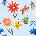 Cute pattern with red flowers and butterflies Royalty Free Stock Photo