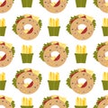 Cute pattern with sandwich. Concept of obesity.