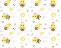 Cute pattern seamless Baby bee Cartoon in adorable poses isolated on white background. Kawaii Animal Drawing for Spring & Summer Royalty Free Stock Photo