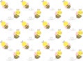 Cute pattern seamless flying bee Cartoon in adorable poses isolated on white background. Kawaii Animal Drawing for Spring & Summer