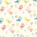 Cute pattern with small birds and music note.