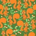 Cute pattern with squirrel, leaves and nuts Royalty Free Stock Photo