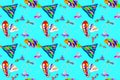 Cute pattern wallpaper, seamless cartoon style, light blue background, colorful guppy pattern, can be connected infinitely, for