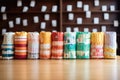 cute patterned disposable diapers arranged in a row