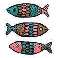 Cute patterned fish vector illustration. Decorative marine life clipart