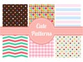 Cute patterns, stripe, chevron and dot seamless patterns