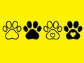 Cute paw print icons with outline, solid, and heart-filled designs Royalty Free Stock Photo