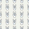 Cute peace and rock on hand symbol seamless pattern. Hand drawn expression gesture for simple stylized sign. Hand gesture