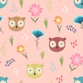 Cute peach color pattern with owl heads and flower