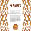 Cute peanuts template. Sketched nuts hand drawn vector background. For your packaging design, healthy food magazine page.