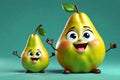 A Cute Pear as a 3D Rendered Character Over Solid Color Background Having Emotions