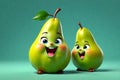 A Cute Pear as a 3D Rendered Character Over Solid Color Background Having Emotions