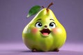 A Cute Pear as a 3D Rendered Character Over Solid Color Background Having Emotions