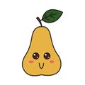 Cute pear character with face. Kawaii doodle pear isolated on white background.