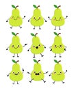 Cute pear characters set with different emitions vector illustr