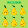 Cute Pear Characters With Various Expression