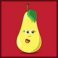 Cute pear on the red background