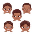 Cute Peekaboo Little Black Boys or American African Kids Peeking Boys Collection and Different Hairstyle Vector
