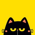 Cute peeking cat kitten. Big yellow eyes. Sad angry face head. Funny kawaii pet animal. Black silhouette icon. Cartoon funny baby