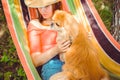 Nice pekingese dor rest at nature, pet lifestyle Royalty Free Stock Photo