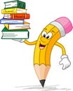 Cute pencil cartoon with book Royalty Free Stock Photo