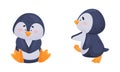 Cute Penguin Arctic Animal Waddling and Sitting Vector Set Royalty Free Stock Photo