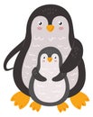 Cute penguin with baby. Animal parent in scandinavian style Royalty Free Stock Photo