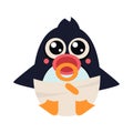 Penguin Baby in Pampers with a Nipple. Vector Illustration