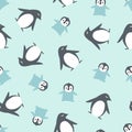 Cute Penguin Bird Family Vector Graphic Cartoon Seamless Pattern Royalty Free Stock Photo