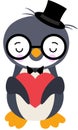 Cute penguin with black hat holding a red heart Royalty Free Stock Photo