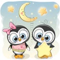 Cute Penguin boy gives a Penguin girl a star