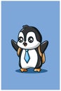 A cute penguin carrying backpack and wearing tie