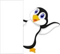 Cute penguin cartoon with blank sign Royalty Free Stock Photo