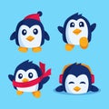 Cute penguin cartoon character collection flat design Royalty Free Stock Photo