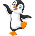 Cute penguin cartoon dancing on white background Royalty Free Stock Photo