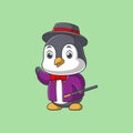 Cute penguin cartoon in magician costume