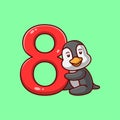 cute penguin cartoon by number 8 Royalty Free Stock Photo
